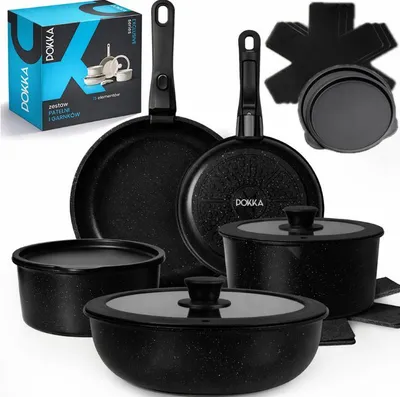 Obrázek produktu pro Sada pánví a hrnců 15 kusů 2x odnímatelná rukojeť Plyn Indukce Černá