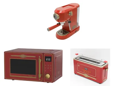 Produktbild von Kaiser Empire M 2530 RotEm Mikrowelle 25L+Kaffeemaschine KA 2005 RotEm Empire,19 bar+Retro-Toaster T 4000 RotEm