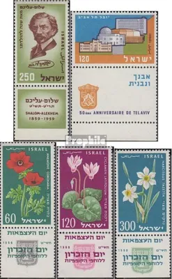 Produktbild von Briefmarken Israel 1959 Mi 176,177,179-181 mit Tab (kompl.Ausg.) postfrisch S. Alejchem