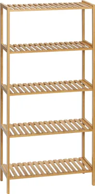 Image de HOMCOM Étagère de rangement, étagère en bambou à 5 niveaux, bibliothèque pour salon, chambre et bureau, 60 x 26 x 130 cm, bois naturel