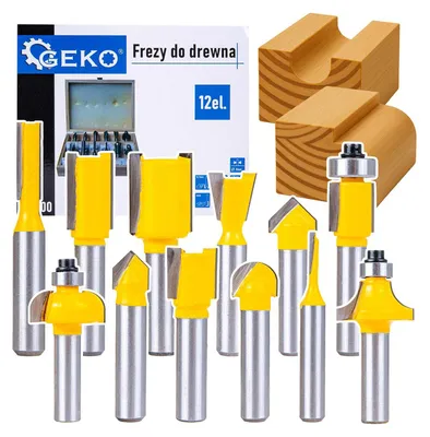 Immagine prodotto di Set di 12 frese per legno, set di punte per router, diametro 8 mm, HSS, Geko