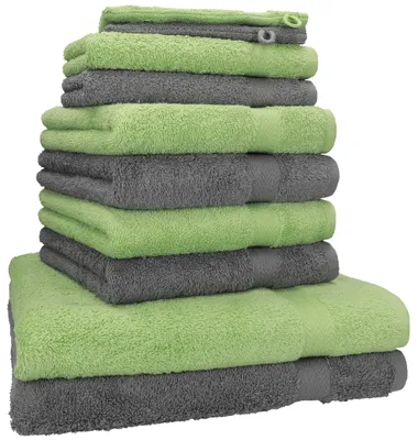 Produktbild von Betz 10-tlg. Handtuch-Set PREMIUM 2 Duschtücher 4 Handtücher 2 Gästetücher 2 Waschhandschuhe Farbe: anthrazit und apfel grün