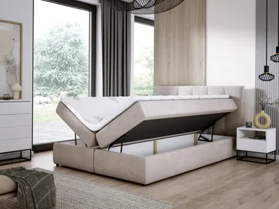 Obrázek produktu pro Postel s pružinovým roštem E-ZIMPAZ 180x200 MALMO s funkcí rozkládání, 2 úložnými prostory, matrací Topper a pružinovým jádrem Bonell, hotelová postel s matrací tmavě šedá SORO 97