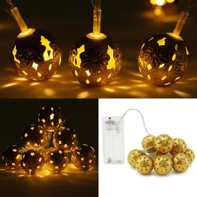Produktbild von LED Lichterkette 10 Kugeln Gold Warmweiß Batteriebetrieben Weihnachtsbeleuchtung
