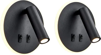 Produktbild von LED-Wandleuchte, Leselampe fürs Bett, 12-W-LED-Wandleseleuchte, verstellbarer Spot (3 W + 9 W, 3000 K warmweiß) (Schwarz, runde Form, 2 Stück)