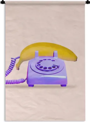 Produktbild von MuchoWow® Wandteppich Wandbehang Banane - Telefon - Lila - Gelb 120x180 cm Tapisserie Dekoration Wandtuch - Schlafzimmer - Dekorationen für das Haus