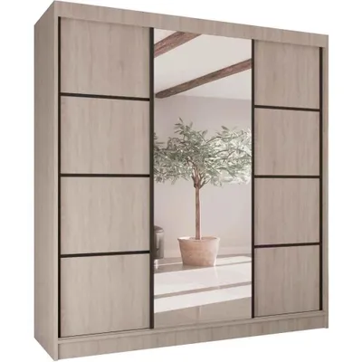 Produktbild von BEAUTYSOFA | Schiebetürenschrank VILO II 200 cm - Kleiderschrank mit Spiegel, 3 Schiebetüren, 4 Schubladen, Eiche Sonoma + Schwarz