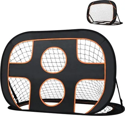 Image de But de football 2-en-1 pour le jardin et les enfants, but de football avec mur d'entraînement, but de football pliable, but d'entraînement de football pop-up, 121 x 80 x 80 cm, noir + orange