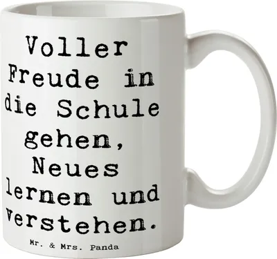 Produktbild von Mr. & Mrs. Panda Kaffeepott Spruch Schulanfang Freude - Weiß - Geschenk, Vertrauem, Neugier, Einschulung, Glücksbringer, Trost, kaffeebecher keramik, Tasse, Becher