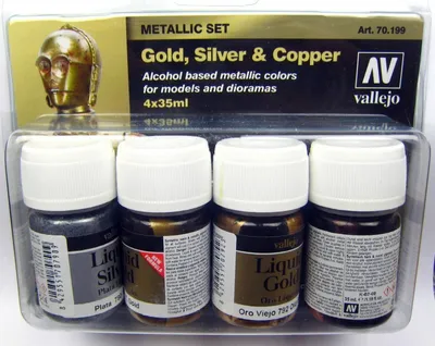 Zdjęcie produktu dla Zestaw farb do aerografu Vallejo Gold, Silver & Copper - 570199 4x35ml