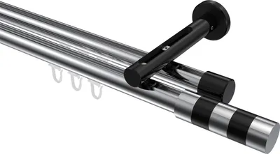 Produktbild von Interdeco Innenlaufstange / Gardinenstange mit Innenlauf Chrom / Schwarz, Typ Siteno Mavell (Zylinder Bicolor), 20 mm Ø 2-läufig, 120 cm