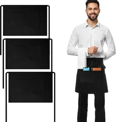 Produktbild von Kurze Kellnerschürze, 3 Stück mit 2 Taschen | Wasserdichte Kochschürzen für die Gastronomie für Männer und Frauen, BBQ Schürze zum Kochen, Backen und Grillen
