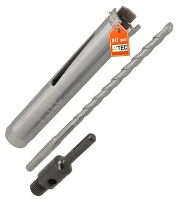 Produktbild von Diamantbohrkrone Ø 32 mm Nutzlänge 180 mm mit SDS+-Aufnahme 100 mm und Zentrierbohrer 240 mm Segmenthöhe 10 mm Diamant Bohrkrone Trockenbohrkrone Kernbohrer Betonbohrkrone Kernbohrkrone BTEC