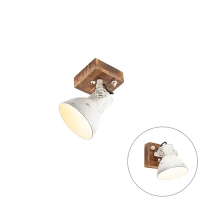 Produktbild von QAZQA - Industrie I Vintage I Industriespot weiß mit Mangoholz 18 cm - Mangos I Wohnzimmer I Schlafzimmer - Stahl Rund - LED geeignet E27
