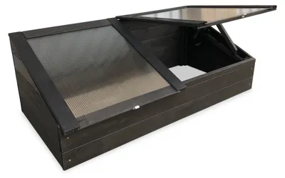 Produktbild von Wetterfestes Frühbeet aus schwarzem Holz, 116x54x42/19 cm, mit 2-teiligem Deckel