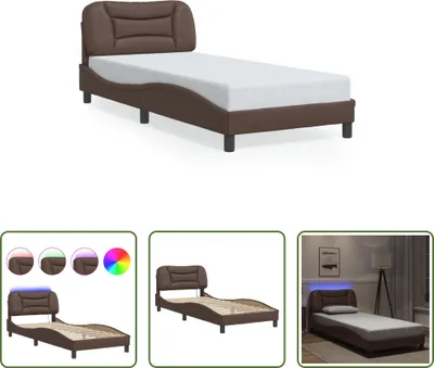 Produktbild von The Living Store Bettgestell mit LED Braun 90x200 cm Kunstleder