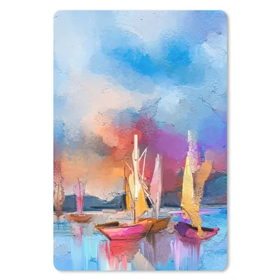 Produktbild von MuchoWow® Mauspad Mousepad Malerei - Boote - Wasser 18x27 cm - Mousepads - Maus Mat - Pad - Mausunterlage