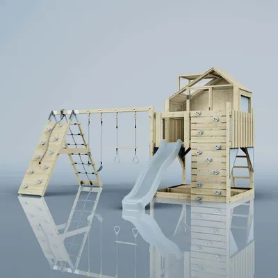 Produktbild von OutdoorToys Spielturm Oscar aus Holz in Blau Trapezschaukel