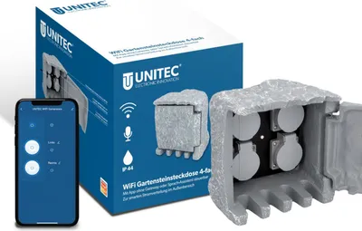 Produktbild von UNITEC WiFi Steckdosenverteiler für den Garten in Steinoptik, Gartensteckdose, A