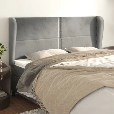 Produktbild von vidaXL Kopfteil mit Ohren Hellgrau 203x23x118/128 cm Samt - Kopfteil - Kopfteile - Bett-Kopfteil - Bettkopfteil