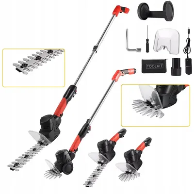 Produktbild von Akku-Grasschere & Sträucherschneider, 2in1 Heckenschere, elektrischer Rasentrimmer, Grasschneider mit Akku, Teleskopstiel/stiel, für Garten Sträucher