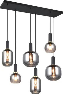 Image de Suspension DIVA noir-fumé-chromé 6xE27x10W verre dim. : 150x92x35 cm IP20 Trio