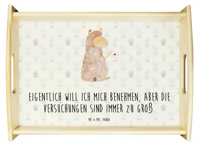 Produktbild von Mr. & Mrs. Panda Snack Tablett Alpaka Fahne - Kaktus Grün - Geschenk, Liebe, Küchentablett, Lama, Lamas, Holztablett, Alpakas, holz serviertablett, Deko