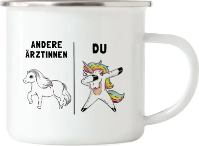 Produktbild von Andere Ärztinnen Du Emaille Tasse Lustig Ärztin Doktor Dr Einhorn Spruch Kollegin Abschiedsgeschenk Rente Dankeschön
