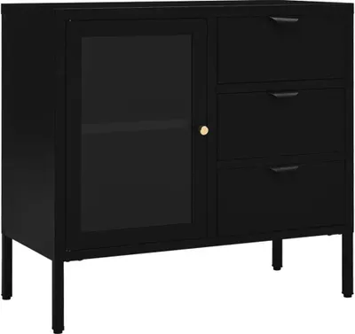 Immagine prodotto di Credenza Nera 75x35x70 cm in Acciaio e Vetro Temperato