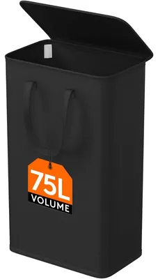 Productafbeelding van Wasmand - Opvouwbaar - Met deksel - 75 L - Zwart - Smal