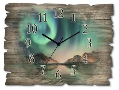Produktbild von ARTland Holz Wanduhr Quarzuhr - schwarzer Zeiger Auroraborialis - Nördliches Polarlicht Größe: 40x30 cm