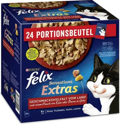 Produktbild von Felix Sensations Extras Geschacksvielfalt vom Land Katzennassfutter 24x85g  - 4x2040g