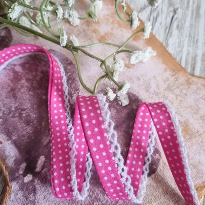 Produktbild von Designer Popeline Schrägband Kariert, Gepunktet Mit Spitze Baumwolle   Holland (Gepunktet Rosa)