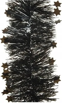 Produktbild von Weihnachtsgirlande Lametta mit Sternen 9cm x 2,7m - Schwarz