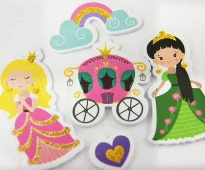 Produktbild von 30 Aufkleber - EVA-Schaumstoff - Prinzessinnen - Pailletten