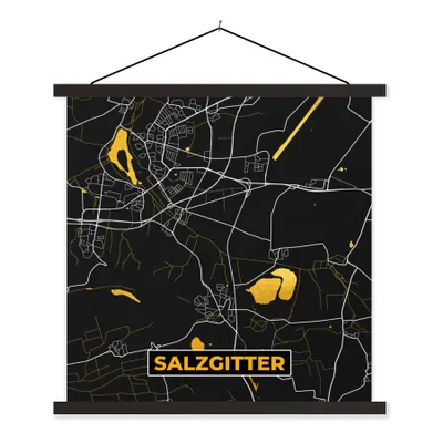 Produktbild von MuchoWow® Textilposter Salzgitter - Gold - Stadtplan - Karte - Deutschland 60x60 cm mit schwarzem Rahmen - Posteraufhänger