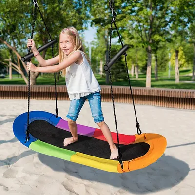 Produktbild von GOPLUS Höheverstellbar Schaukel bis 150 kg belastbar, Gartenschaukel für Erwachsene oder Kinder, extra breiter Sitz, Kinderschaukel