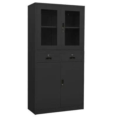 Image de Armoire de bureau anthracite 90x40x180 cm acier verre trempé