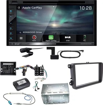 Produktbild von Kenwood DNX-5190DABS Navi Bluetooth CarPlay DVD Einbauset für T6 Sharan 2 Beetle