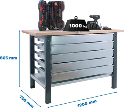 Produktbild von Werkbank mit Parafuses SIMONWORK BT6 PRO LAMINATE 5BOX 1200 ANTHRAZIT/HEU