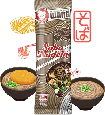 Produktbild von Mr. WANG Soba Nudeln 300g - Japanische Weizennudeln mit herb-nussigem Geschmack aus Buchweizen für Suppen und Wok Gerichte - Vegan