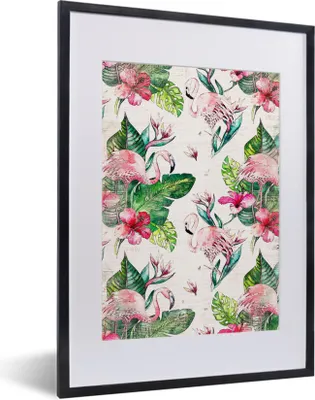 Produktbild von MuchoWow® MuchoWow® Gerahmtes Poster Rosa - Muster - Flamingo 30x40 cm - Poster mit zchwarzem Bilderrahmen - Wandposter Schlafzimmer