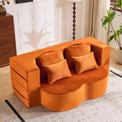Produktbild von STILVORA Bodensofa mit 4 Wurfkissen aus Flanell und hochdichtem Schaumstoff, Schlafsofa als Klappmatratze ohne Montage, Sofa für Wohnzimmer, Gästezimmer und Schlafzimmer