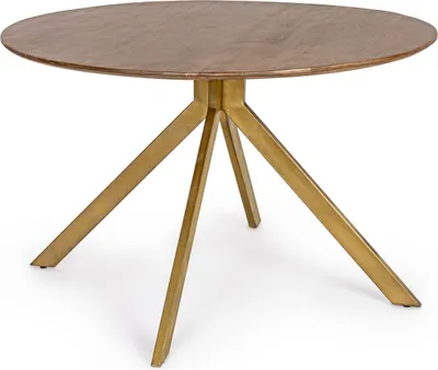 Produktbild von Esstisch Sherman Ø120x76cm Mango-Holz Platte Rund Kreuzgestell aus Stahl Messing