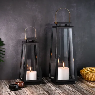 Image de lot de 2 lanternes design scandinaves Balcon Lanterne de jardin Eirik