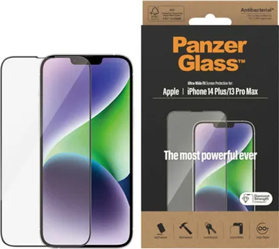 Obrázek produktu pro PanzerGlass ® Screen Protector iPhone 14 Plus | 13 Pro Max | Ultra-Wide Fit, Apple, Apple - iPhone 14 Plus, Apple - iPhone 13 Pro Max, Aplikace nasucho, Odolné proti poškrábání, Odolný proti nárazům, Antibakteriální, Průhledná, 1 kusů