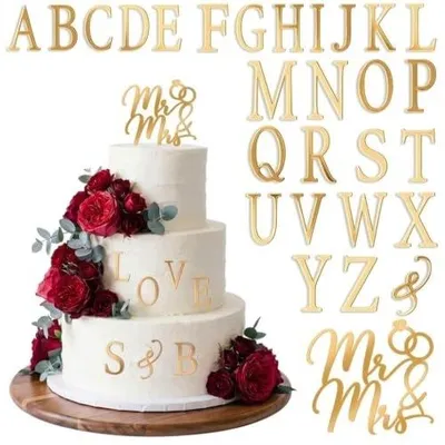 Zdjęcie produktu dla Topper do tortu złoty mr mrs personalizowany na ślub dekoracja