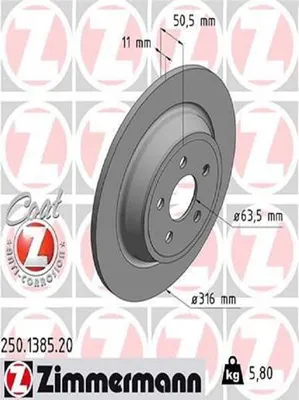 Produktbild von 2x ZIMMERMANN Bremsscheibe 250.1385.20 für FORD S-Max (CJ) Galaxy (CK) 51mm