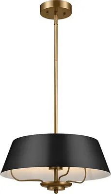 Produktbild von Deckenlampe Metall E14 rund Ø 40,6 cm in Messing gebürstet Schwarz 3-flammig Vintage Design Deckenleuchte