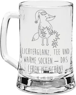 Produktbild von Mr. & Mrs. Panda Glas Bierkrug Fuchs Weihnachten - Transparent - Geschenk, Heiligabend, Nikolaus, Bierhumpen, Weihnachtsmann, Winter, Seidel, Mit Gravur, Humpen, Krug